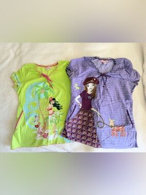 koi Lavender and Green Printed Scrub Tops - Set